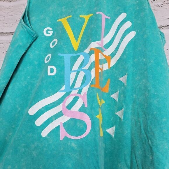 Dutch Bros Vibe Tank Top Mens Medium Mint Green Light Bleach Overall Wash Cotton - Picture 3 of 7